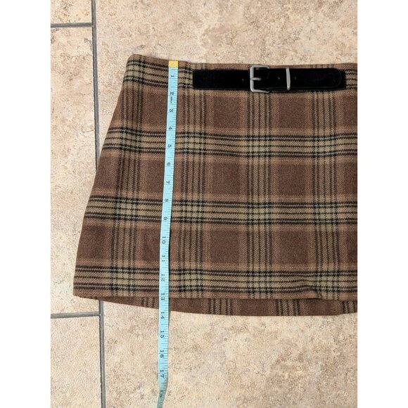 Cider Wool-like Mid Rise Brown Tartan Belted Mini Skirt Skort Sz M - Picture 6 of 9